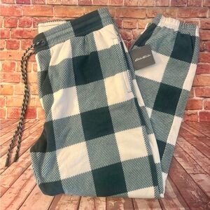 Eddie Bauer Green and White Checkered Fleece Pants
